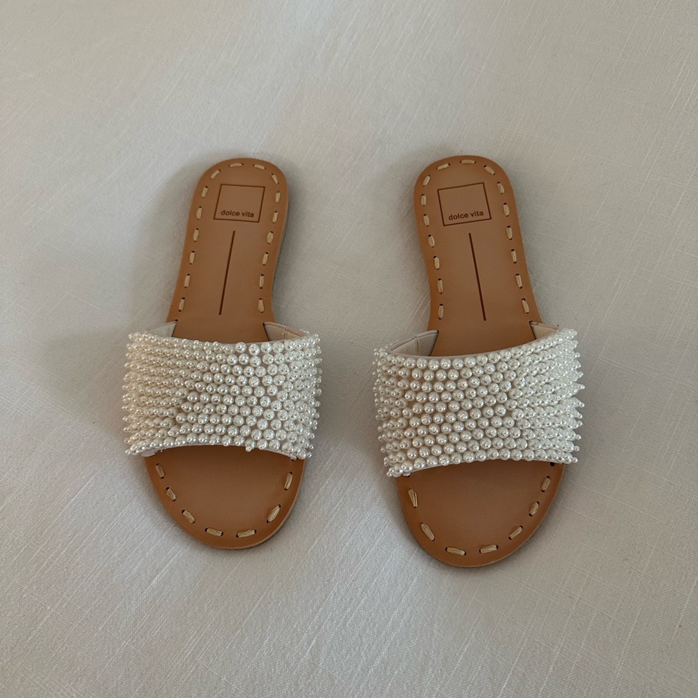 Dolce Vita White Pearl Slide Sandals